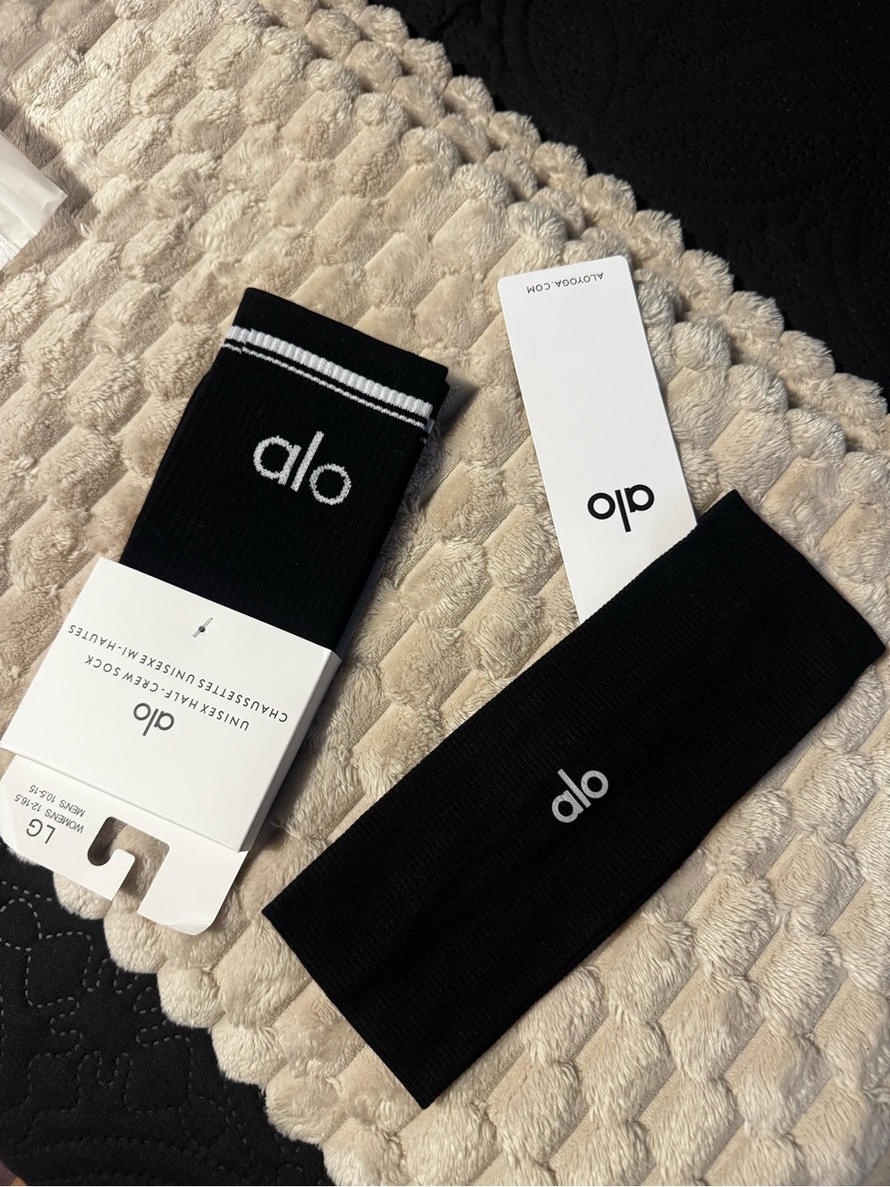 LG Black Alo Branded Athletic Crew Socks with White Logo